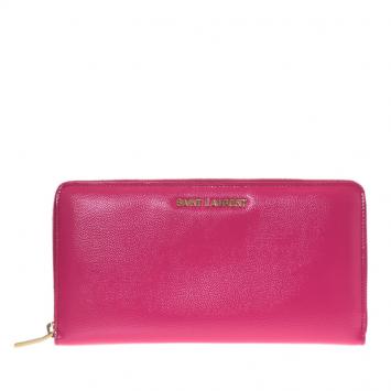 Pre Owned Saint Laurent Pink Patent Zip Around Wallet 