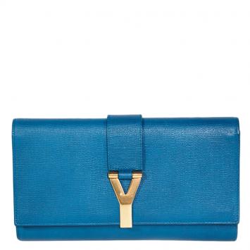 Pre Owned Saint Laurent Blue Leather Chyc Clutch