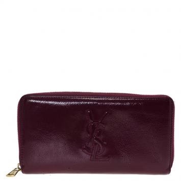 Pre Owned Saint Laurent Paris Purple Glazed Leather Bell De Jour Wallet