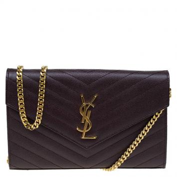 Pre Owned Saint Laurent Paris Burgundy Matelasse Leather Shoulder Bag