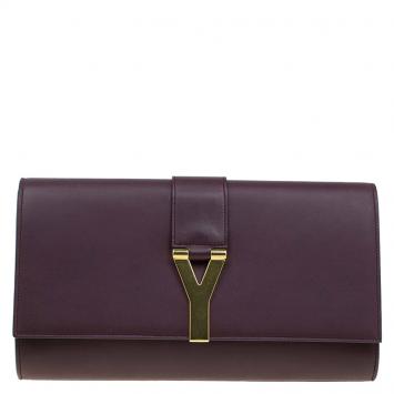 Pre Owned Saint Laurent Paris Burgundy Leather Large Chyc Clutch