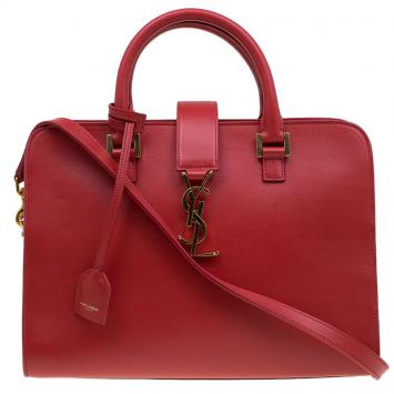 Pre Owned Saint Laurent Paris Red Leather Small Cabas Monogram Top Handle Bag