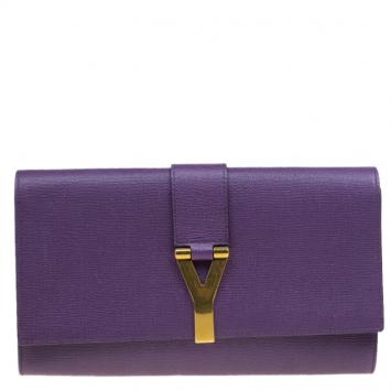 Pre Owned Saint Laurent Paris Purple Leather Large Chyc Clutch