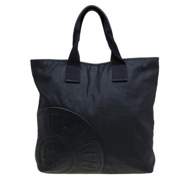 Pre Owned Saint Laurent Paris Black Leather Logo Patch Tote