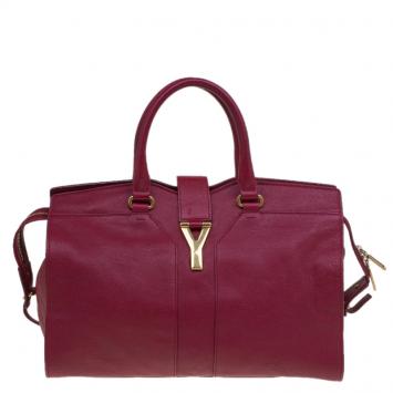 Pre Owned Saint Laurent Paris Red Leather Medium Cabas Chyc Satchel