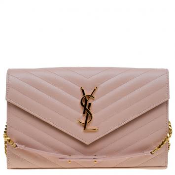 Pre Owned Saint Laurent Paris Pink Matelasse Leather Shoulder Bag