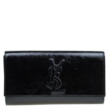 Pre Owned Saint Laurent Paris Black Patent Leather Belle De Jour Flap Clutch