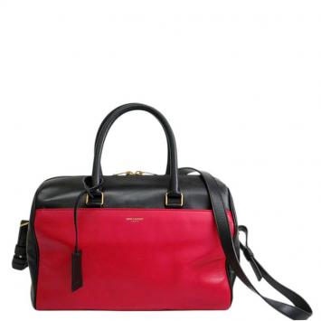 Pre Owned Saint Laurent Paris Black and Red Leather Bo Duffle Bag