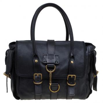 Pre Owned Saint Laurent Paris Black Leather Satchel
