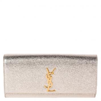 Pre Owned Saint Laurent Paris Metallic Leather Monogram Clutch