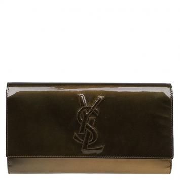 Pre Owned Saint Laurent Paris Bronze Patent Leather Belle De Jour Flap Clutch
