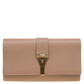 Pre Owned Saint Laurent Paris Beige Leather Large Chyc Clutch