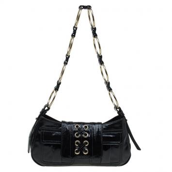 Pre Owned Saint Laurent Paris Black Patent Leather Small Parisienne Shoulder Bag