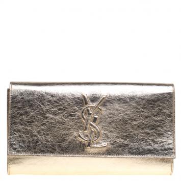 Pre Owned Saint Laurent Paris Gold Leather Belle De Jour Clutch