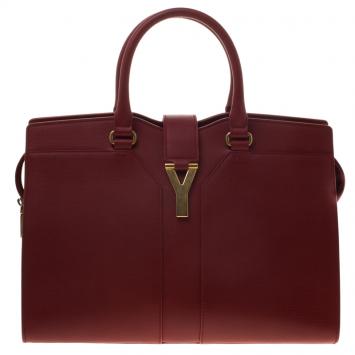 Pre Owned Saint Laurent Paris Red Leather Medium Cabas Chyc Tote