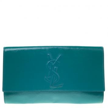 Pre Owned Saint Laurent Paris Turquoise Patent Leather Belle De Jour Flap Clutch
