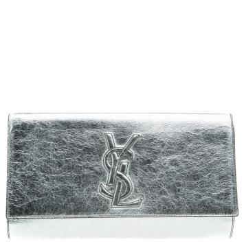 Pre Owned Saint Laurent Paris Silver Leather Belle De Jour Clutch