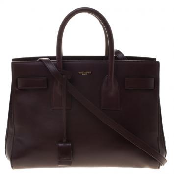 Pre Owned Saint Laurent Paris Dark Burgundy Leather Small Classic Sac De Jour Tote