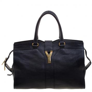 Pre Owned Saint Laurent Paris Black Leather Medium Cabas Chyc Satchel