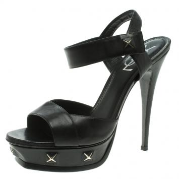 Pre Owned Saint Laurent Paris Black Studded Leather Platform Sandals Size 40
