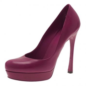 Pre Owned Saint Laurent Paris Pink Leather Palais Platform Pumps Size 40
