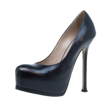 Pre Owned Saint Laurent Paris Black Leather Tribtoo Platform Pumps Size 37 