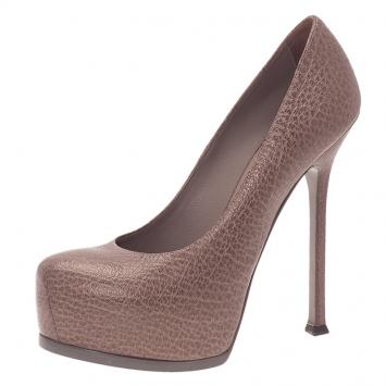 Pre Owned Saint Laurent Paris Brown Leather Tribtoo Pumps Size 39