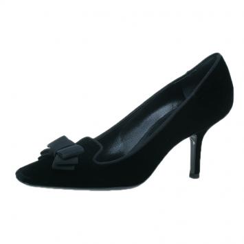 Pre Owned Saint Laurent Paris Black Velvet Bow Pumps Size 38.5