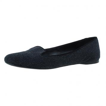 Pre Owned Saint Laurent Paris Black Glitter Smoking Slippers Size 41