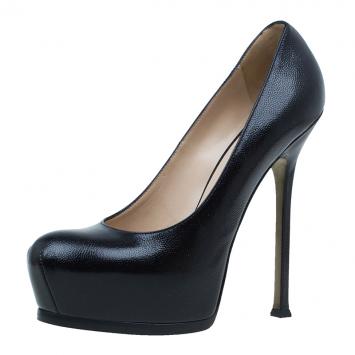 Pre Owned Saint Laurent Paris Black Leather Tribute Platform Pumps Size 41