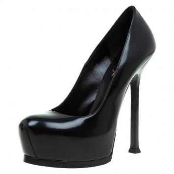 Pre Owned Saint Laurent Paris Black Patent Tribtoo Platform Pumps Size 37