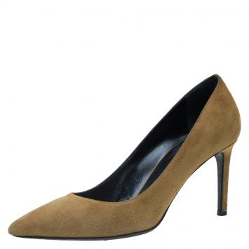 Pre Owned Saint Laurent Paris Light Brown Suede Pointed Toe Pumps Size 39