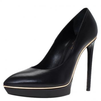 Pre Owned Saint Laurent Paris Black Leather Janis Platform Pumps Size 41