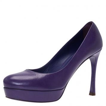 Pre Owned Saint Laurent Paris Purple Leather Palais Platform Pumps Size 39