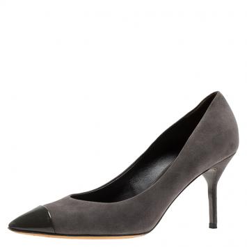 Pre Owned Saint Laurent Paris Grey Suede Opyum 80 Cap Toe Pumps Size 40