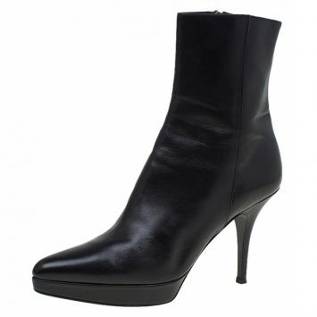 Pre Owned Saint Laurent Paris Black Leather Platform Ankle Boots Size 37.5