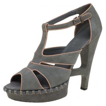 Pre Owned Saint Laurent Paris Grey Suede Platform Sandals Size 38.5