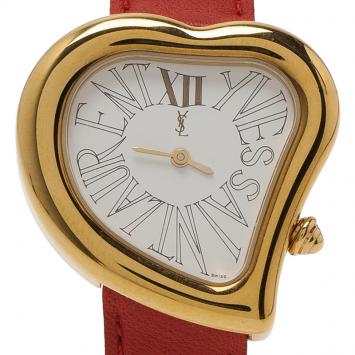 Pre Owned Saint Laurent Paris White Gold-Plated Steel Heart Women's Wristwatch 26MM