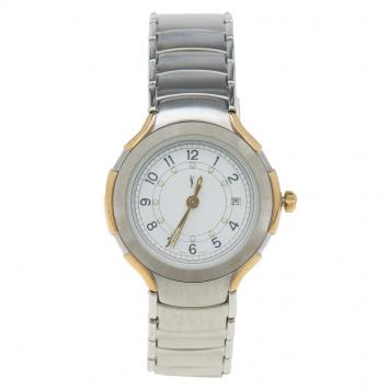 Pre Owned Saint Laurent Paris White Gold-Plated Stainless Steel Classic Women's Wristwatch 28MM