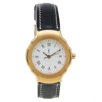 Pre Owned Saint Laurent Paris White Gold-Plated Stainless Steel Classic Women's Wristwatch 28MM