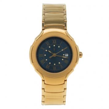 Pre Owned Saint Laurent Paris Blue Gold-Plated Stainless Steel Classic Women's Wristwatch 28MM