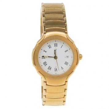 Pre Owned Saint Laurent Paris White Gold-Plated Stainless Steel Classic Women's Wristwatch 28MM