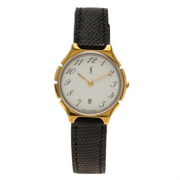 Pre Owned Saint Laurent Paris White Gold-Plated Stainless Steel Classic Women's Wristwatch 30MM