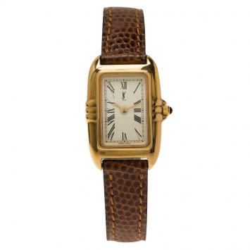 Pre Owned Saint Laurent Paris White Gold-Plated Stainless Steel Classic Women's Wristwatch 18MM