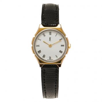 Pre Owned Saint Laurent Paris White Gold-Plated Stainless Steel Classic Women's Wristwatch 25MM