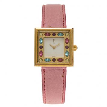 Pre Owned Saint Laurent Paris White Gold-Plated Stainless Steel Classic Women's Wristwatch 25MM