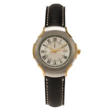 Pre Owned Saint Laurent Paris Silver Gold-Plated Stainless Steel Classic Women's Wristwatch 28MM