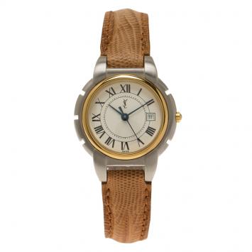 Pre Owned Saint Laurent Paris White Gold-Plated Stainless Steel Classic Women's Wristwatch 28MM