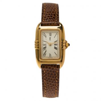 Pre Owned Saint Laurent Paris White Gold-Plated Stainless Steel Classic Women's Wristwatch 18MM