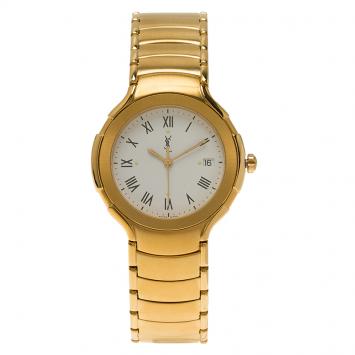 Pre Owned Saint Laurent Paris White Gold-Plated Stainless Steel Classic Unisex Wristwatch 36MM